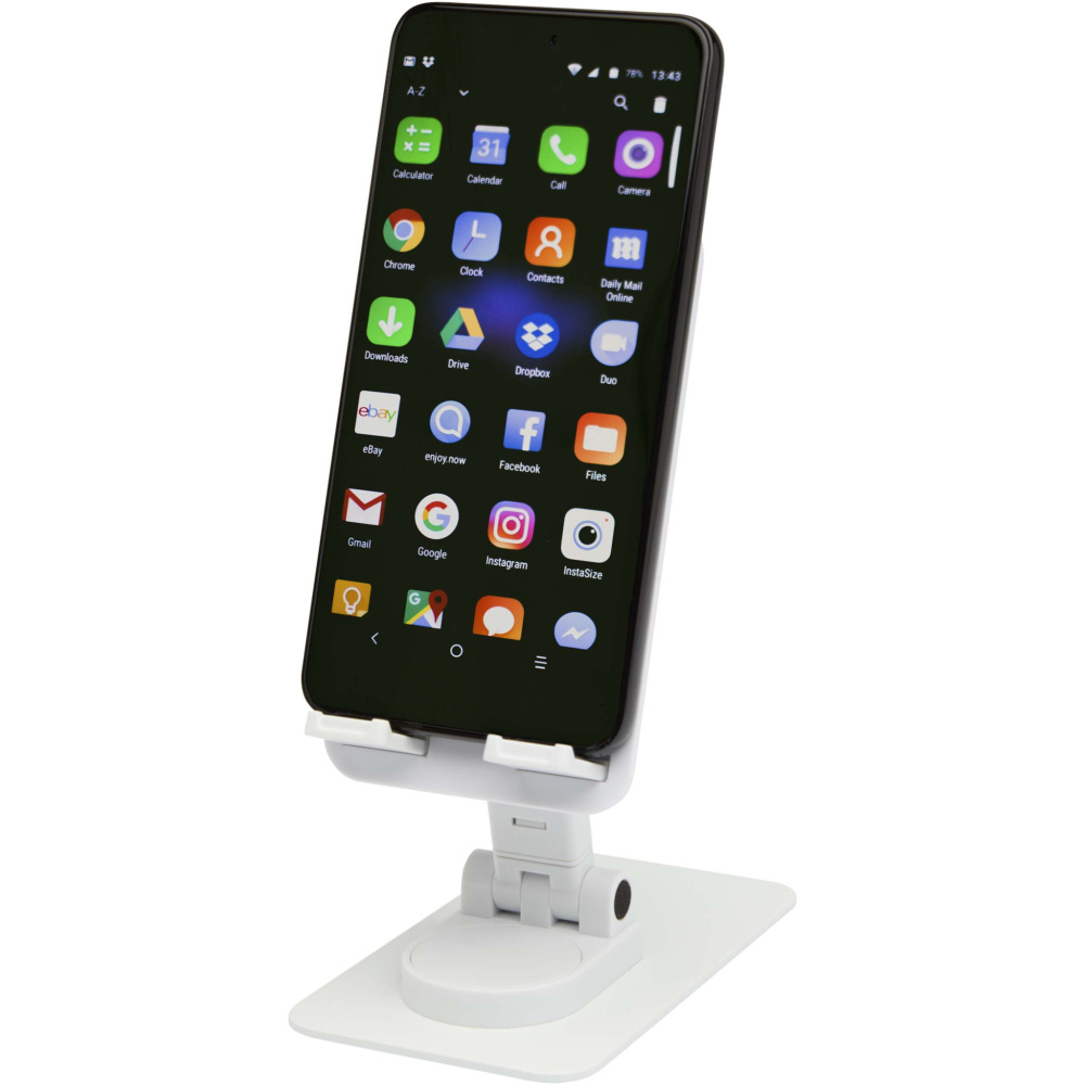 Logo trade promotional giveaway photo of: Alhena recycled plastic foldeable phone holder with metal desk stand